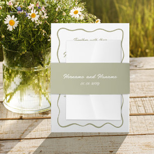 Custom Olive Green Hand Drawn Name Date Wedding Invitation Belly Band