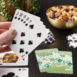 Custom Olive Green Teal Blue Ivory Mosaic Pattern Playing Cards