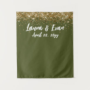 Custom Olive Green White Wedding Photo Booth Prop Tapestry
