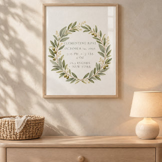 Custom Olive Wreath Birth Stats Heirloom Baby Canv Canvas Print