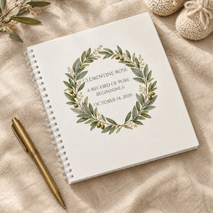 Custom Olive Wreath Heirloom Baby Keepsake Memory Notebook