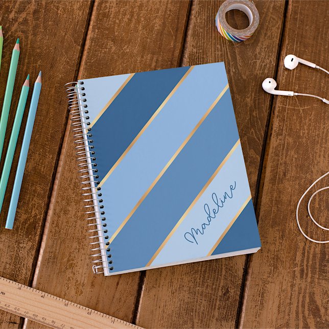 Custom Ombre Dark Medium Light Blue Gold Stripes Planner (Creator Uploaded)