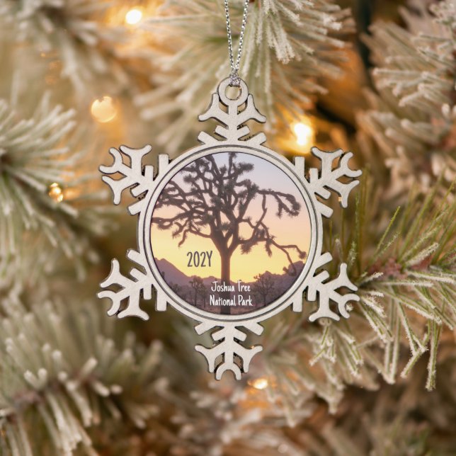 Custom Ombre Sunset Joshua Tree Snowflake Pewter Christmas Ornament (Tree)