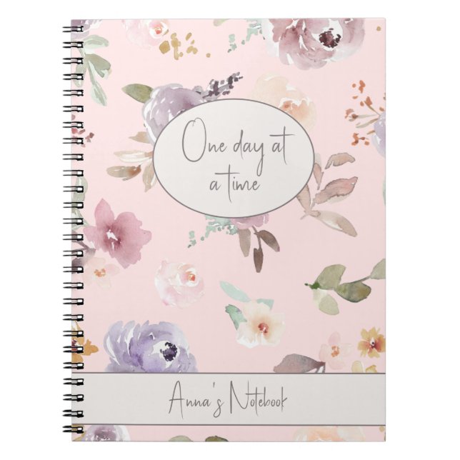 Custom One Day At a Time Floral Notebook AA NA (Front)