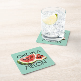Custom ONE IN A MELON Summer Vibes Party Birthday Square Paper Coaster