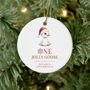 Custom One Jolly Goose December First Birthday Ceramic Tree Decoration