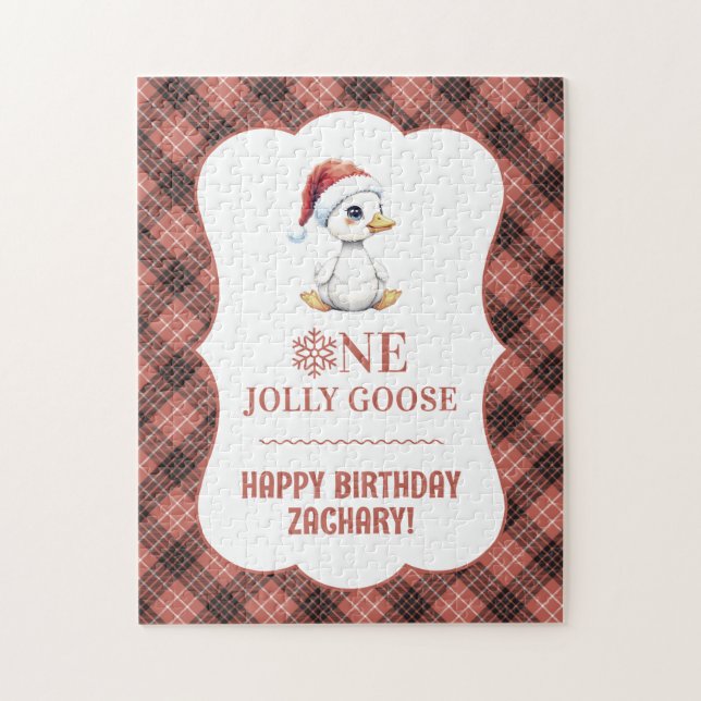 Custom One Jolly Goose December First Birthday Jigsaw Puzzle (Vertical)