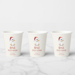 Custom One Jolly Goose December First Birthday Paper Cups