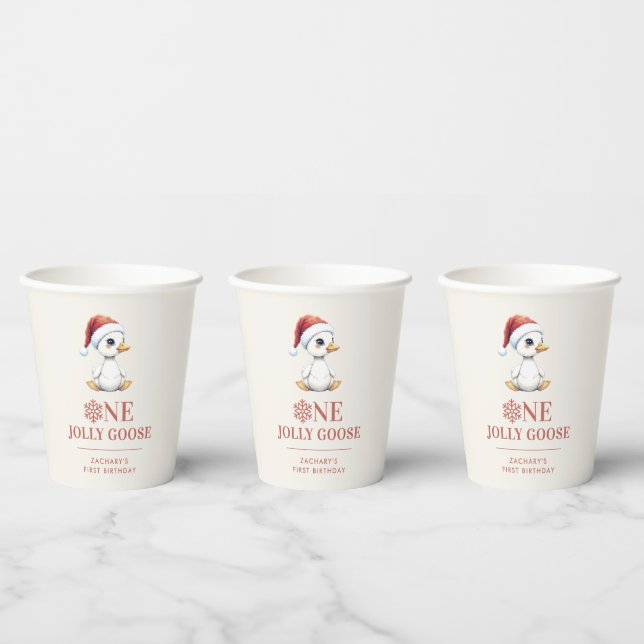 Custom One Jolly Goose December First Birthday Paper Cups (Multi)