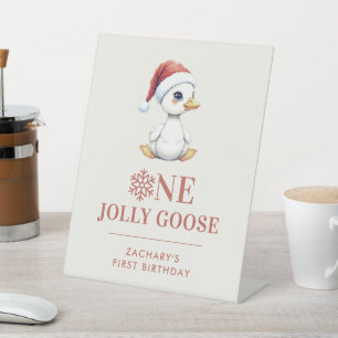 Custom One Jolly Goose December First Birthday Pedestal Sign