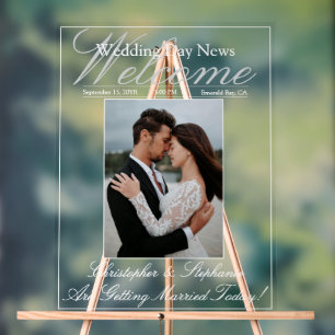Custom One Photo Elegant Script Wedding Welcome Acrylic Sign