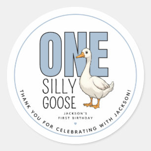 Custom One Silly Goose First Birthday Thank You Classic Round Sticker