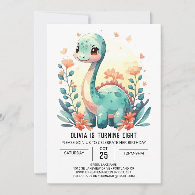 Custom Online Pastel Dinosaur Birthday Invitation (Front)