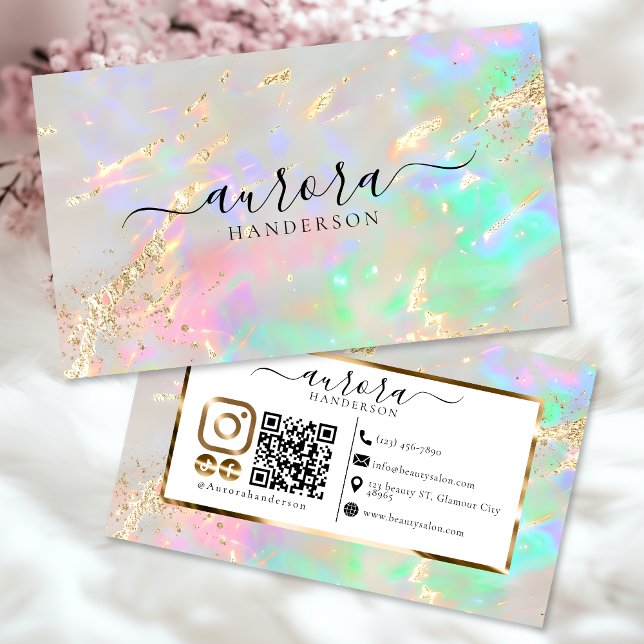 Custom Opal Glow Gold Accent  Business Card (Creator Uploaded)