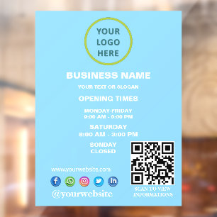 Custom Open Hours Business Logo QR Code Window Cling