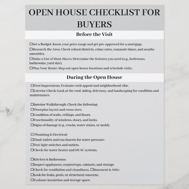Custom Open House Checklist For Buyers Flyer (Front)