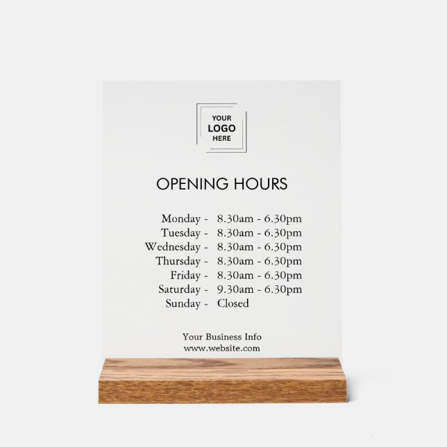 Custom Opening Hours | Modern Business Logo  Acrylic Sign (Front)