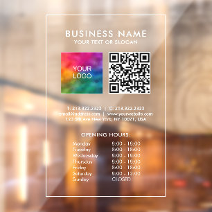 Custom Opening Hours QR Code Business Logo Large Window Cling