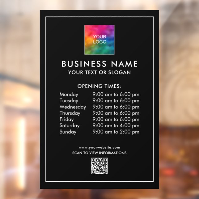 Custom Opening Times Company Logo QR Code Window Cling (Sheet 2)