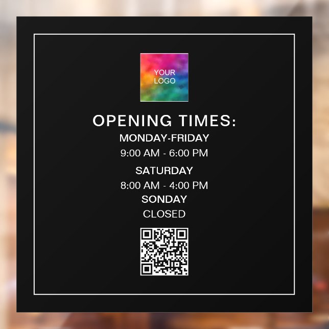 Custom Opening Times Logo QR Code Template Window Cling (Sheet 2)