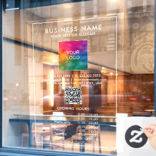 Custom Opening Times QR Code Business Logo Large Window Cling