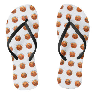 Custom orange and black leather basketball flip flops