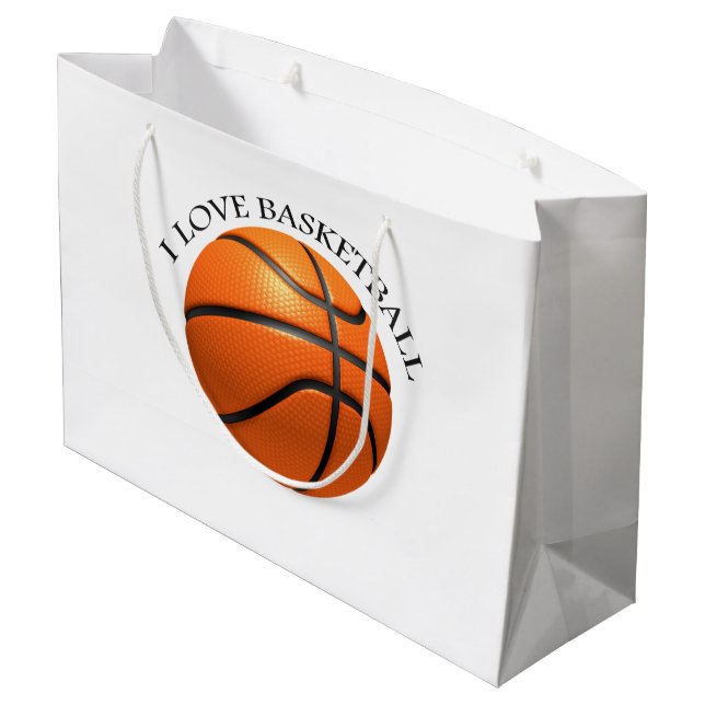 Custom orange and black leather basketball large g gift bag (Back Angled)