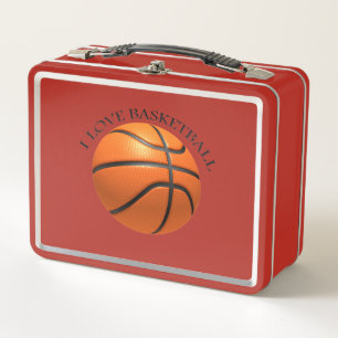 Custom orange and black leather basketball metal lunch box