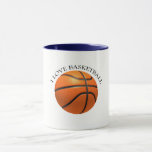 Custom orange and black leather basketball mug<br><div class="desc">Custom orange and black leather basketball</div>