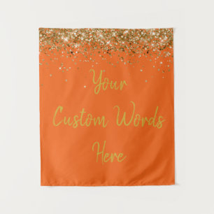 Custom Orange and Gold Birthday Party Photo Booth Tapestry