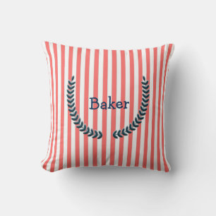 Custom Orange and White Striped Throw Pillow