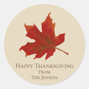 Custom Orange Beige and Brown Happy Thanksgiving Classic Round Sticker
