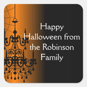 Custom Orange/Black Chandelier Halloween Square Sticker