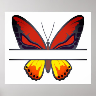 Custom Orange Butterfly Split Monogram Poster