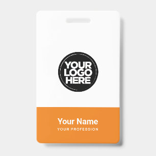 Custom Orange Company Logo Name Title Bar Code ID Badge