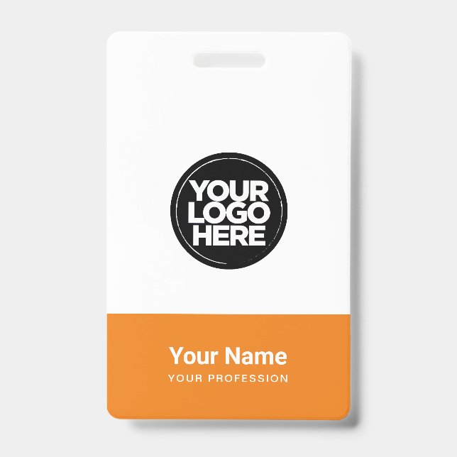 Custom Orange Company Logo Name Title Bar Code ID Badge (Front)