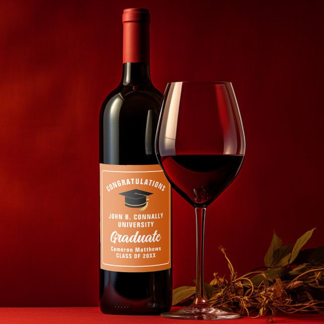 Custom Orange Congratulations Graduation Party Wine Label (Creator Uploaded)