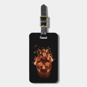 Custom Orange Flame Skull Luggage Tag