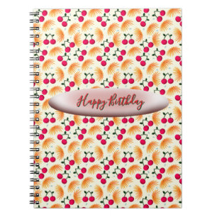 Custom Orange Floral Cherry Pattern Notebook