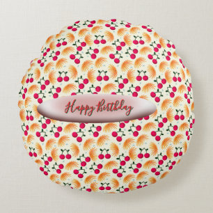 Custom Orange Floral Cherry Pattern  Round Cushion