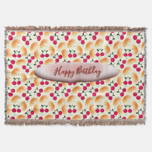 Custom Orange Floral Cherry Pattern Throw Blanket