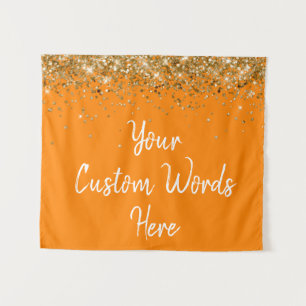 Custom Orange Gold Birthday Party Photo Booth Prop Tapestry