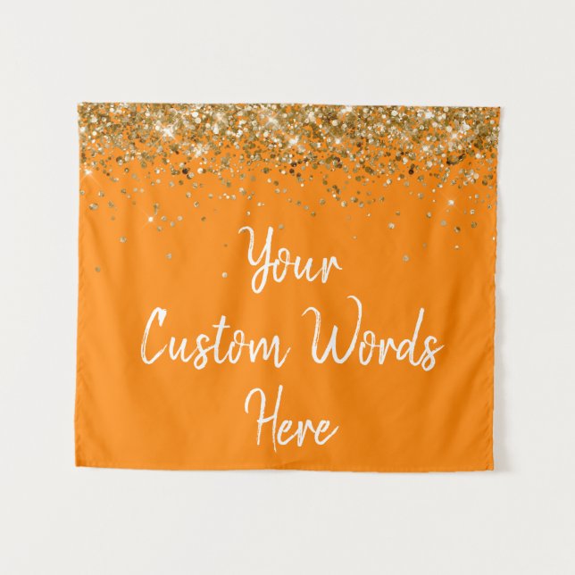 Custom Orange Gold Birthday Party Photo Booth Prop Tapestry (Front (Horizontal))