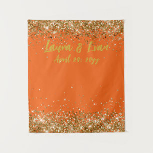 Custom Orange & Gold Glitter Wedding Photo Booth Tapestry