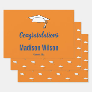 Custom Orange Graduation Congratulations Wrapping Paper Sheet