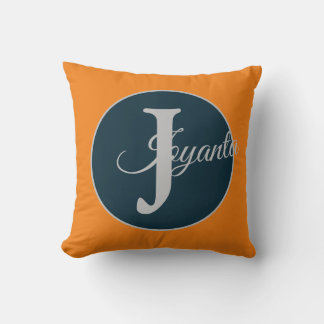 Custom orange greay blue Monogram Elegant Cushion