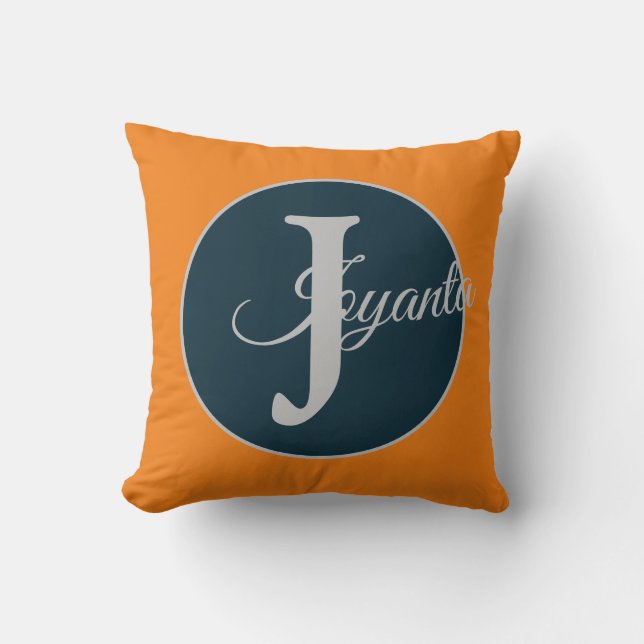 Custom  orange greay blue Monogram Elegant Cushion (Front)