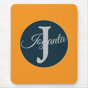 Custom orange greay blue Monogram Elegant Mouse Mat