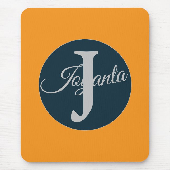 Custom  orange greay blue Monogram Elegant Mouse Mat (Front)