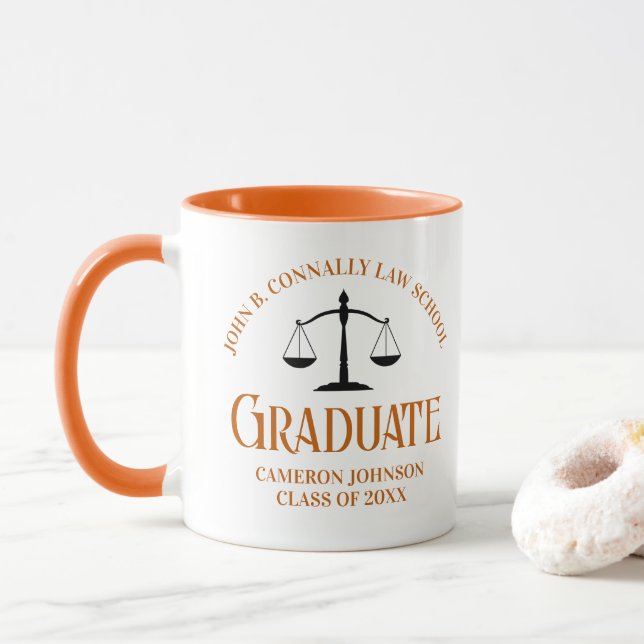 Custom Orange Law School Graduation Keepsake Mug (With Donut)
